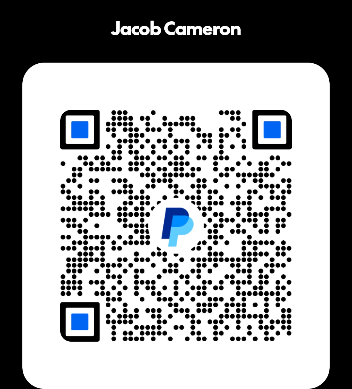 PayPal QR code to support TimeSplice, payable to Jacob Cameron